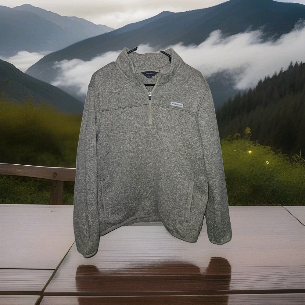 Eddie Bauer Pullover Men's Size Lg 1/4 Zip Classic Sweater Fleece‎ Gray Sherpa
